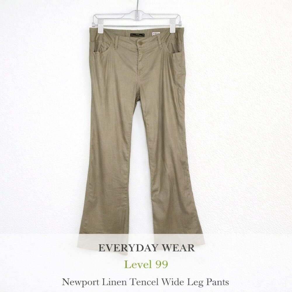 Level 99 Newport Linen Wide Leg Flare Trousers Sz 29 Mid Rise Tan Boho Neutral